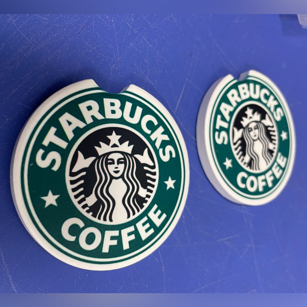 Set of 2 ceramic Starbucks siren mermaid logo car cup holder coasters - Picture 3 of 4